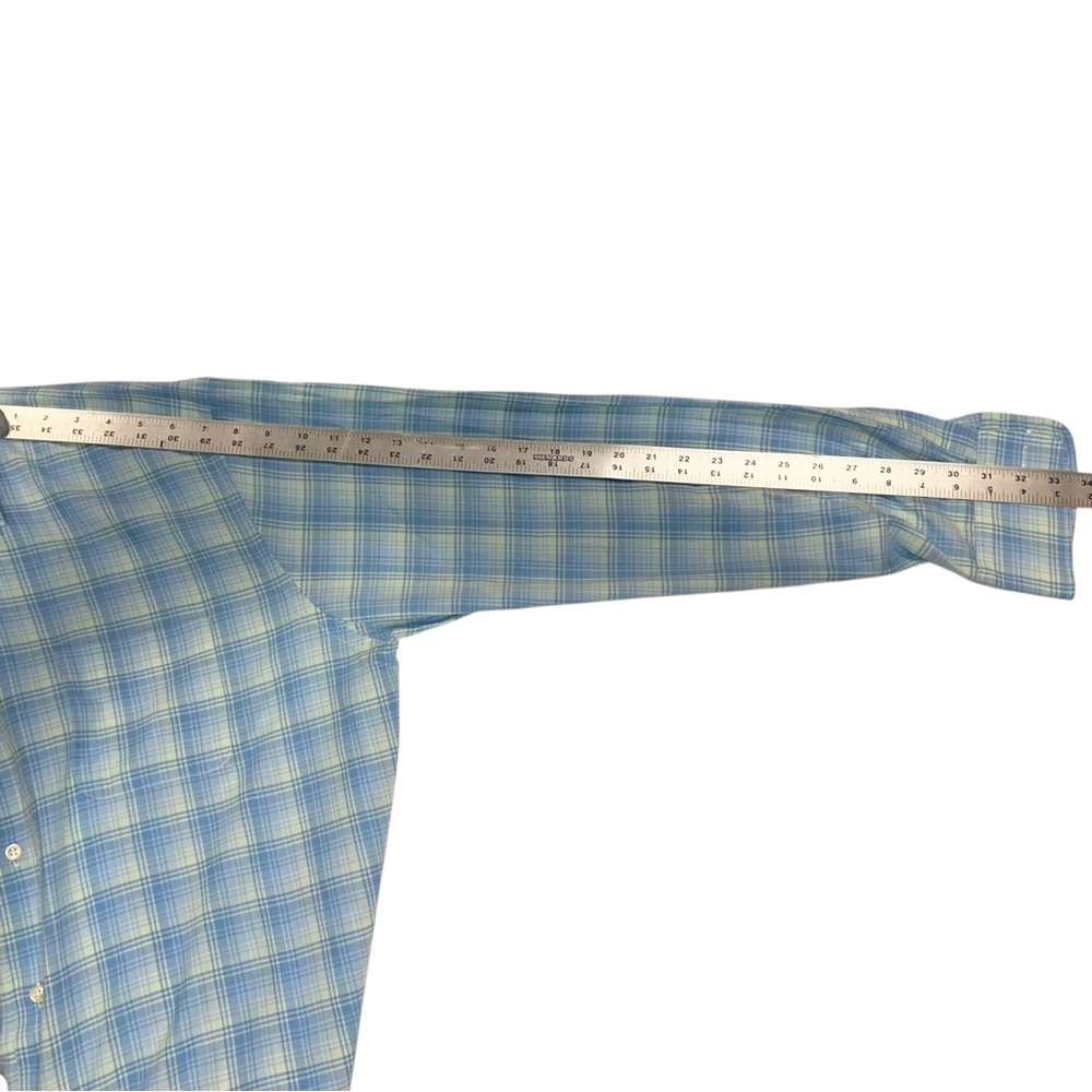Peter Millar Mens Shirt 100% Cotton Teal Blue Plaid Long Sleeve Button Up Sz XL - Picture 5 of 5